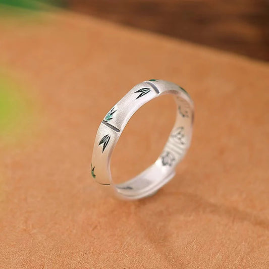 Enamel Bamboo Silver Ring - Harmony and Balance