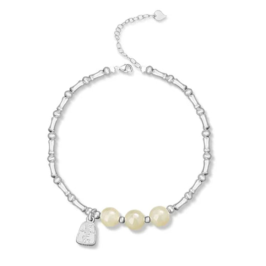 Jade Beads Bamboo Silver Bracelet - Good Fortune and Prosperity