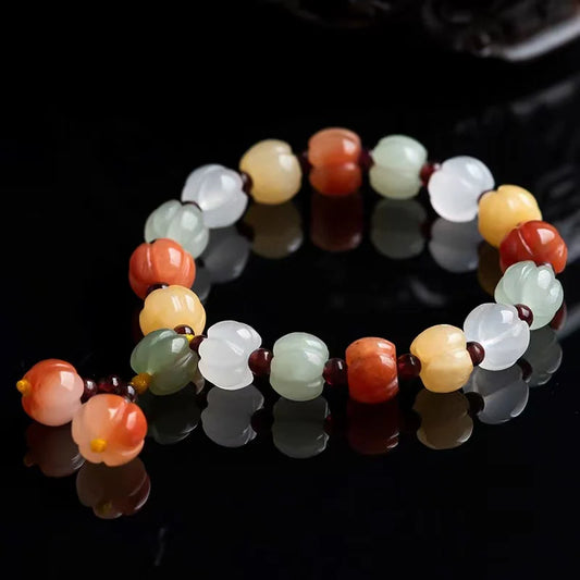 Golden Silk Jade Bracelet - Pumpkin Beads