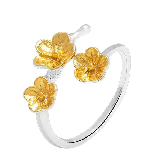 Gold Plum Bossom Ring - Good Fortune and Prosperity