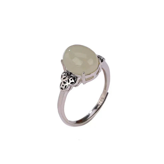 Green Jade Cabochon Ring - Prosperity Luck
