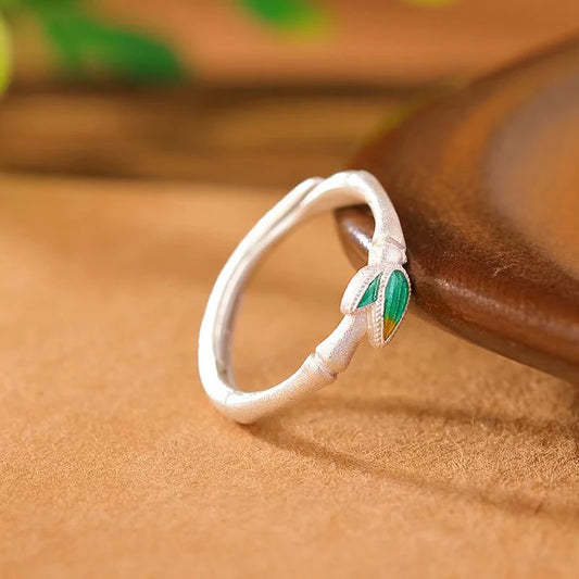 Lucky Bamboo Silver Ring - Prosperity Longevity
