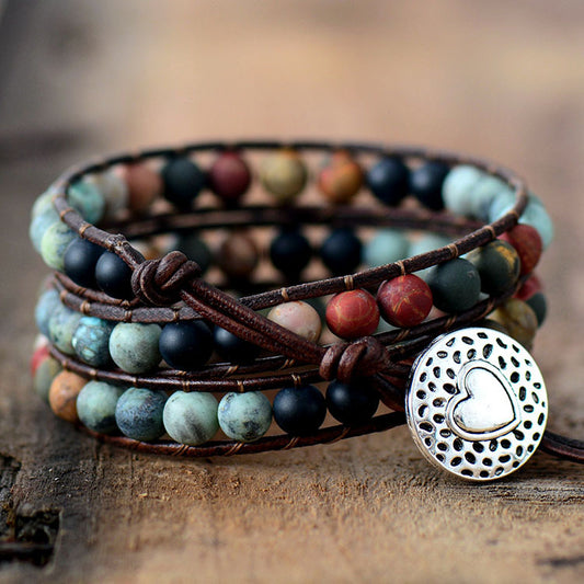 Balanced Life Agate Bracelet, Natural Amazonite And Cowhide Braided Multi-layer Wrap Bracelet, Matte Stone Creative Beaded Hand-woven Leather Bracelet, Calming & Balancing