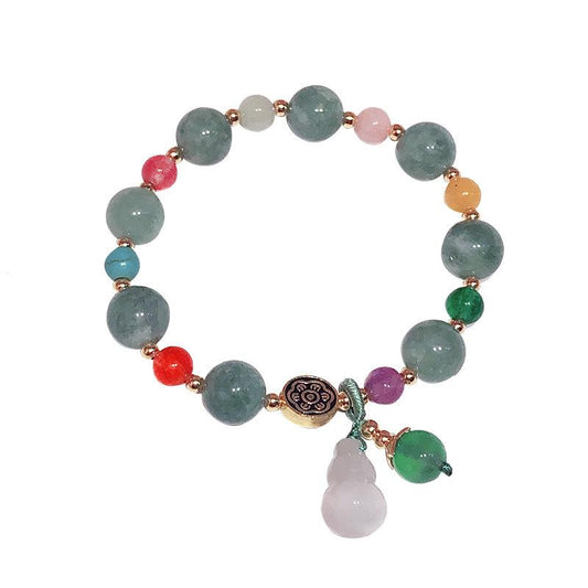 Feng Shui Calabash Green Jade Lotus Beads Wealth Bracelet