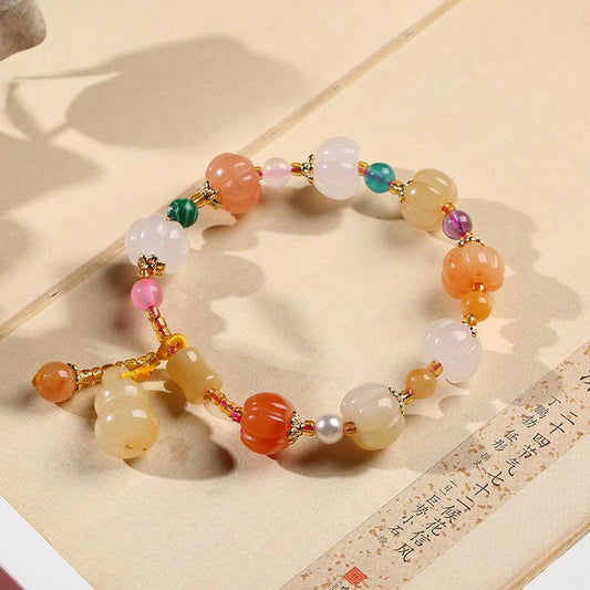 Golden Silk Jade Calabash Pumpkin Bracelet