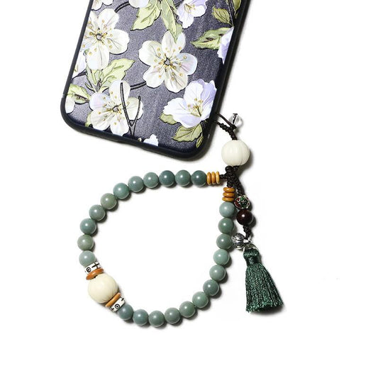 Green Bodhi Beads Tassel Lucky Bracelet Phone Chain