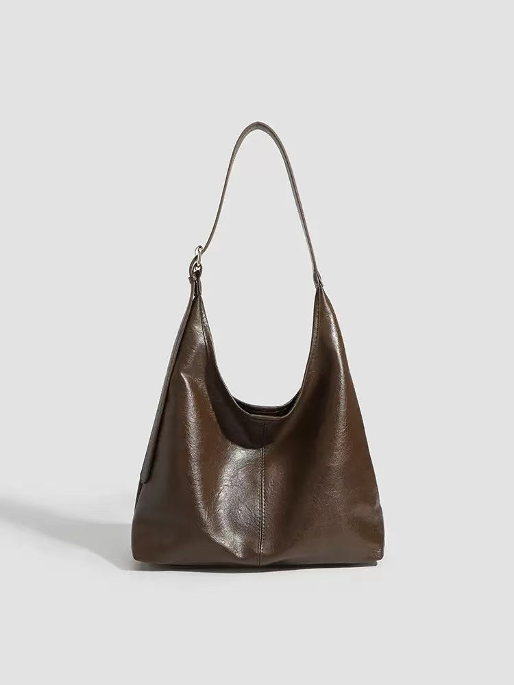 Large Vintage Brown Leather Hobo Shoulder Tote Bag