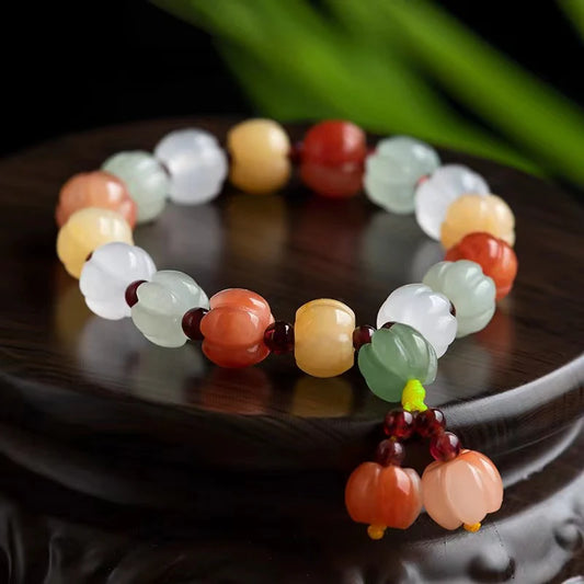 Golden Silk Jade Bracelet - Pumpkin Beads