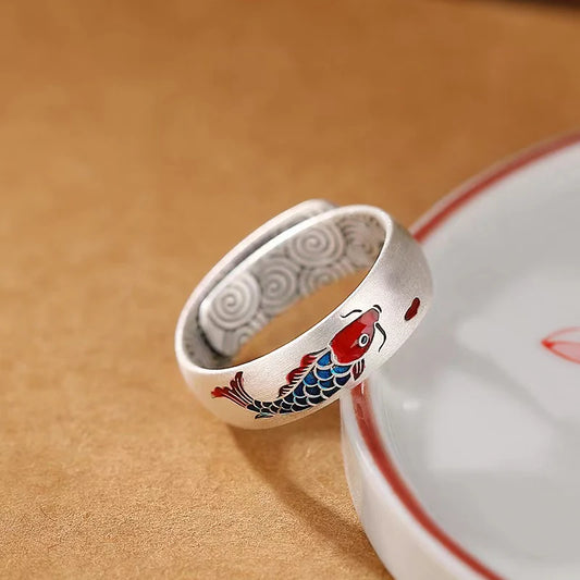 Koi Fish Enamel Silver Ring - Luck Prosperity