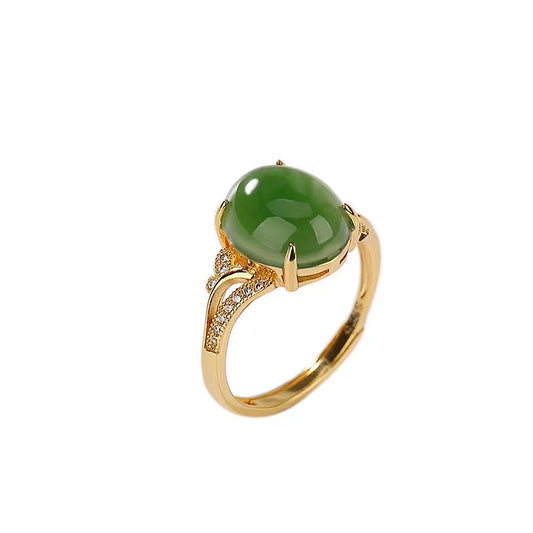 Hetian Jade Cabochon 925 Sliver Retro Ring - Happaniess And Peace