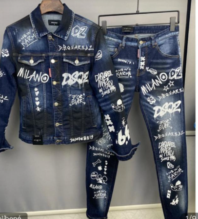 Graffiti Print Denim Set for Men