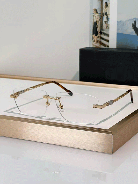 FRED Rimless Gold Eyeglasses, Premium Luxury Optical Glasses, Unisex Prescription Eyewear for Men & Women