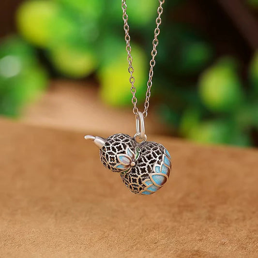 Collar de plata 999 esmaltado con forma de calabaza hueca: bendición y fortuna