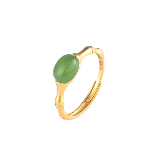 Bamboo Green Jade Ring - Prosperity Luck