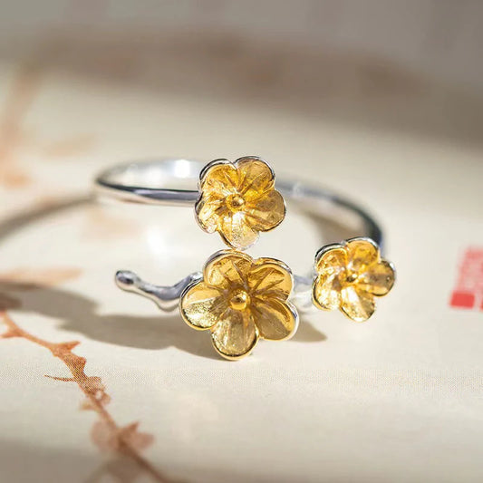 Gold Plum Bossom Ring - Good Fortune and Prosperity