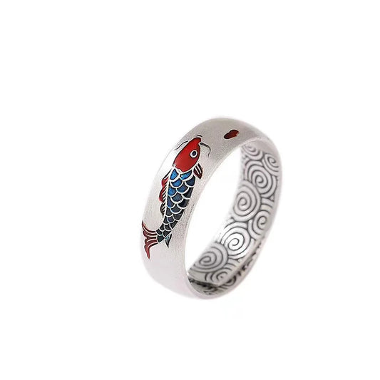 Koi Fish Enamel Silver Ring - Luck Prosperity