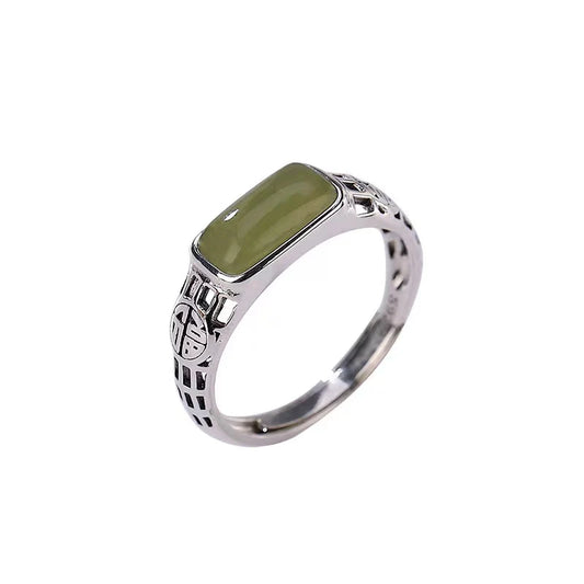 Fu Jade 925 Sterling Silver Ring - Prosperity