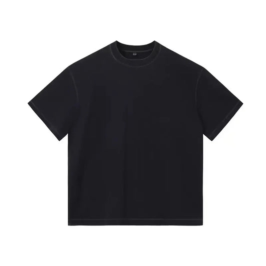 Men Black Boxy Fit Crew Neck T‑Shirt
