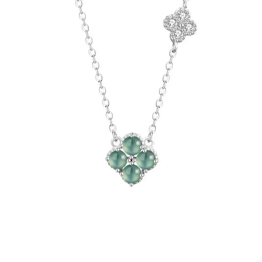 Four Leaf Clover Ice Jade 925 Silver Necklace - Hope and Faith