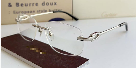 シルバーのリムレス眼鏡フレーム