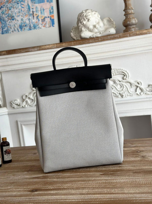 Black Leather + Canvas Backpack