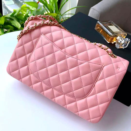 女性用ピンクシープスキンレザーバッグ