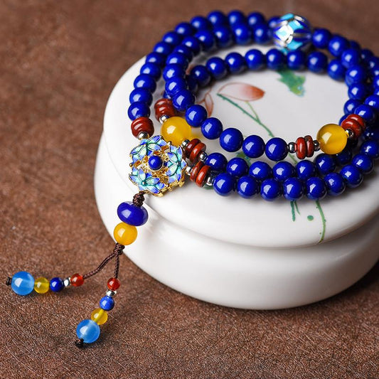 Feng Shui Cloisonne Blue Crystal Beads Wealth Bracelet