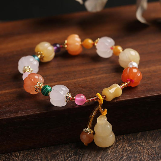 Golden Silk Jade Calabash Pumpkin Bracelet