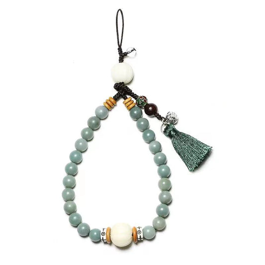 Green Bodhi Beads Tassel Lucky Bracelet Phone Chain